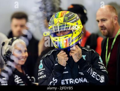 SILVERSTONE - Lewis Hamilton (Mercedes) während des Trainings 3. vor dem Grand Prix von Großbritannien F1 in Silverstone am 2. Juli 2022 in Silverstone, England. REMKO DE WAAL Kredit: ANP/Alamy Live News Stockfoto