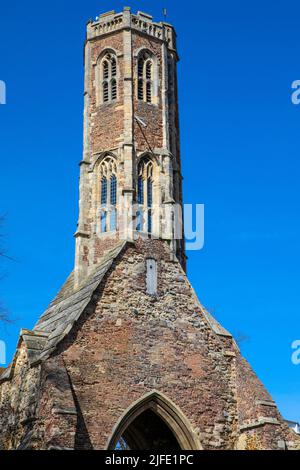Der wunderschöne Greyfriars Tower befindet sich in Tower Gardens, in der Stadt Kings Lynn in Norfolk, Großbritannien. Stockfoto