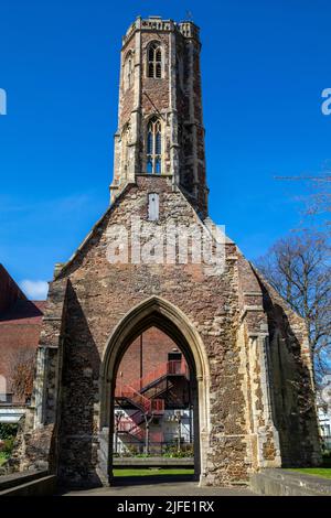 Der wunderschöne Greyfriars Tower befindet sich in Tower Gardens, in der Stadt Kings Lynn in Norfolk, Großbritannien. Stockfoto