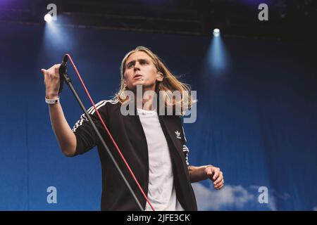 Stockholm, Schweden. 08. September 2017. Thomas Stenstrom spielt auf der Bühne des Popaganda Festivals in Stockholm. (Foto von Valeria Magri/SOPA Images/Sipa USA) Quelle: SIPA USA/Alamy Live News Stockfoto