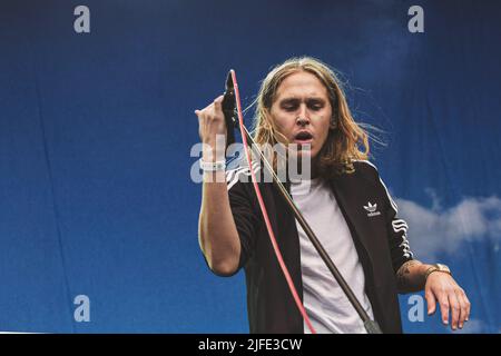 Stockholm, Schweden. 08. September 2017. Thomas Stenstrom spielt auf der Bühne des Popaganda Festivals in Stockholm. (Foto von Valeria Magri/SOPA Images/Sipa USA) Quelle: SIPA USA/Alamy Live News Stockfoto