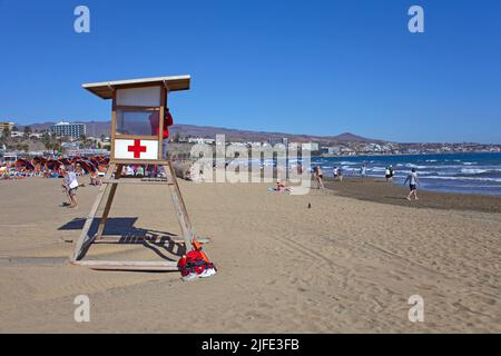 Baywatch Turm am Strand von Playa del Ingles, Kanarische Inseln, Spanien, Europa Stockfoto