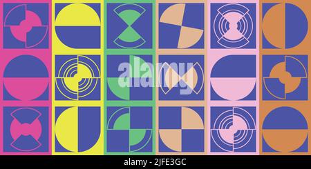 Ein geometrisches Formen-Vektor-Design auf einer horizontalen Leinwand mit mehreren komplementellen Farben Stock Vektor