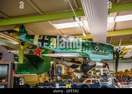 SINSHEIM, DEUTSCHLAND - MAI 2022: Kampfflugzeug Messerschmitt Bf 109 1935 WW2 3. reich nazi-Deutschland Luftwaffe Stockfoto