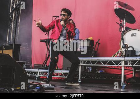 Justin James Hayward Young von der Band The Vaccines spielt auf der Bühne des Popaganda Festivals in Stockholm, Schweden. (Foto von Valeria Magri / SOPA Images/Sipa USA) Stockfoto