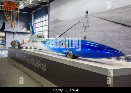 SINSHEIM, DEUTSCHLAND - MAI 2022: Blue Flame ein raketengetriebenes Landgeschwindigkeitsrennen 1970 Stockfoto