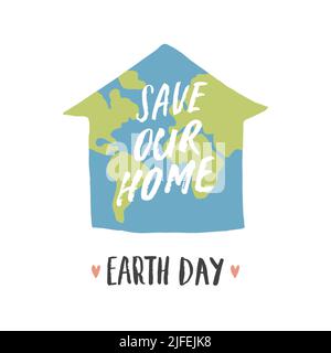 Grußkarte zur Feier des Erdtages, Schriftzug „Happy Earth Day“. Vektorgrafik. Stock Vektor