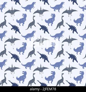 Dino Nahtloses Muster, Niedliche Cartoon Dinosaurier Doodles Vektor Illustration. Stock Vektor