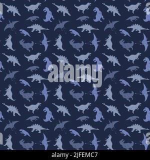 Dino Nahtloses Muster, Niedliche Cartoon Dinosaurier Doodles Vektor Illustration. Stock Vektor