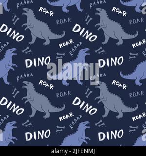 Dino Nahtloses Muster, Niedliche Cartoon Dinosaurier Doodles Vektor Illustration. Stock Vektor