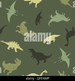 Dino Nahtloses Muster, Niedliche Cartoon Dinosaurier Doodles Vektor Illustration. Stock Vektor