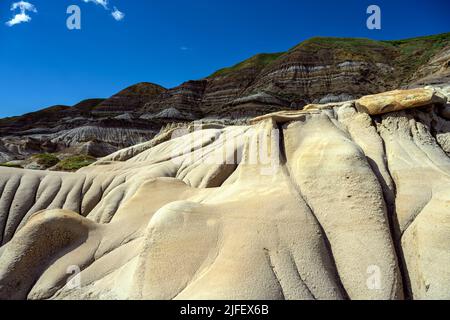 Sandstein-Hoodoos und Felsformationen in den Canadian Badlands, Drumheller, Alberta, Kanada Stockfoto