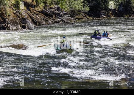 Koskia, Idaho/USA - 22. Juni 2022: USFS Ranger fliesst gegen Ende der Saison 2022 den Lochsa River hinunter Stockfoto