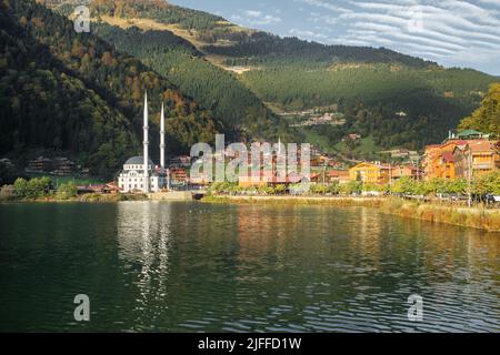 Herbstansicht der Uzungol-Kurstadt in der Provinz Trabzon, Osttürkei Stockfoto