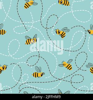 Nahtloses Muster fliegender Bienen. Vektor-Cartoon-Illustration für Kinder Stock Vektor