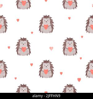 Niedliche Igel mit Herz-Nahtloses Muster. Vektor Valentinstag Hintergrund Stock Vektor