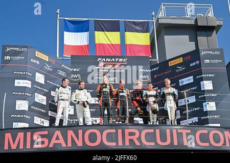 Fanatec GT World Challange - Misano RENNEN 1, Podium Stockfoto