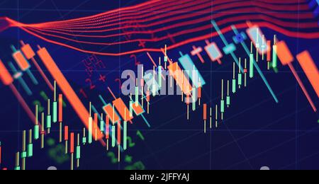 Business-Graph-Charts von Finanzinstrumenten mit verschiedenen Arten von Indikatoren Stockfoto