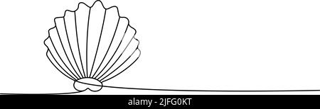 Satz Schalentiere eine Linie kontinuierliche Zeichnung. Abbildung des durchgehenden einzeiligen Schalenelements. Vektor minimalistische lineare Illustration. Stock Vektor