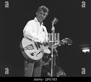 Tommy Steele. Der englische Entertainer gilt als Großbritanniens erstes Teenager-Idol und Rock and Roll-Star. Geboren im dezember 17 1936. Foto, aufgenommen als er im April 19 1958 in Stockholm in Schweden auftrat. Stockfoto