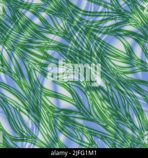 Abstrakter, welliger, dynamischer, nahtloser Hintergrund in Grün und Blau Stockfoto