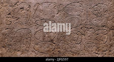 Panorama-Stelen oder Stelen mit maya-Hieroglyphen, Mexiko-Stadt, Mexiko. Stockfoto