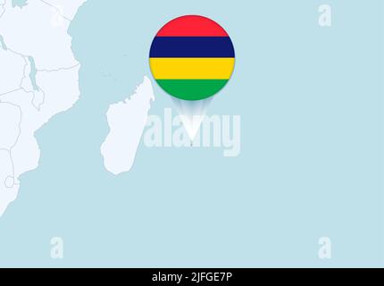 Afrika mit ausgewählter Mauritius-Karte und Mauritius-Flaggensymbol. Vektorkarte und Flagge. Stock Vektor