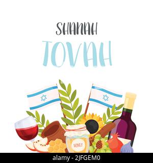 Happy Rosh Hashanah Day, Shana Tova Grußkarte. Vektorgrafik Stock Vektor