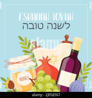 Happy Rosh Hashanah Day, Shana Tova Grußkarte. Vektorgrafik Stock Vektor