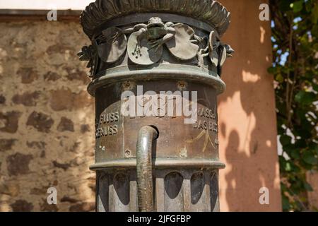 Detail des Basler Tor Brunnens in Durlach. Karlsruhe, Baden-Württemberg, Deutschland, Europa Stockfoto