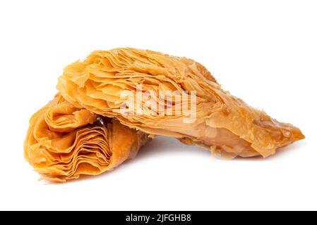 Honig Baklava süß isoliert auf dem weißen Hintergrund Stockfoto