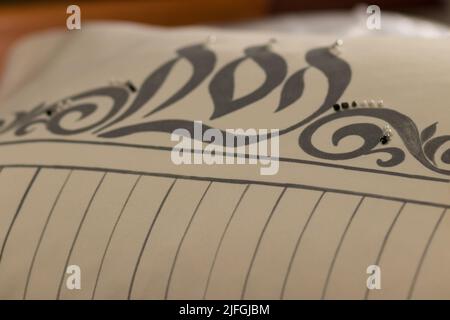 Sahnetasche, persönliches Design, handgemacht, für die Afikoman von pesach, (Herausgeber: Auf der Tasche steht pesach auf Hebräisch, pesach ist der Name des jüdischen ho Stockfoto