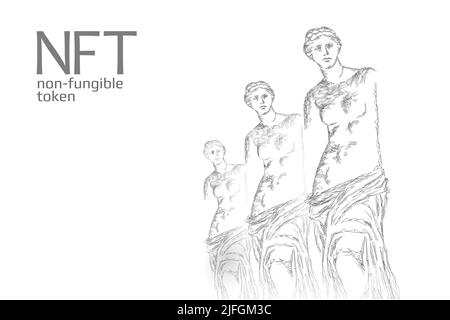3D NFT nicht fungible eindeutige Kryptowährung. Blockchain Art Krypto-Sicherheitscode. Inhaber eines Zertifikats für gespeicherte digitale Fotoobjekte. Technologie Stock Vektor