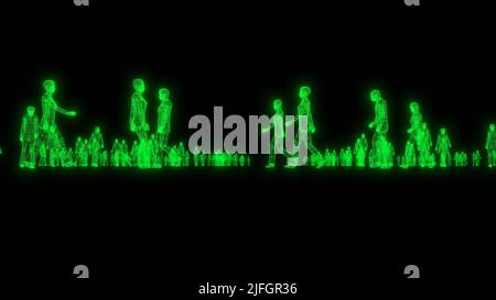 Green Glow people futuristischer Cyberspace Business Netzwerk Konzept Datenkommunikation Künstliche Intelligenz 3D Render Stockfoto