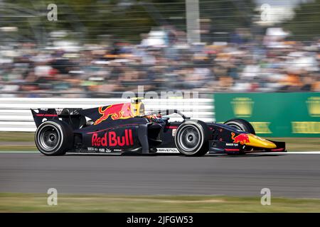 02 DARUVALA Jehan (ind), Prema Racing, Dallara F2, Action während des 7.. Laufs der FIA Formel 2 Meisterschaft 2022, auf dem Silverstone Circuit, vom 1. Bis 3. Juli 2022 in Silverstone, Großbritannien - Foto: Xavi Bonilla / Dppi/DPPI/LiveMedia Stockfoto