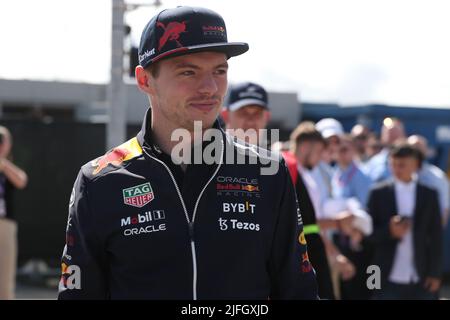 3.. Juli 2022, Silverstone Circuit, Silverstone, Northamptonshire, England: Großer Preis von Großbritannien F1, Renntag: Oracle Red Bull Racing, Max Verstappen Stockfoto