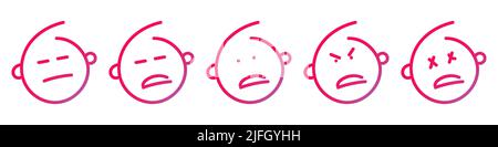 Emoji farbenfrohe traurige Gesichter. Vektor-Skizze von Doodle Emoji, Symbol des traurigen Gesichts. Vektorgrafik auf transparentem Hintergrund. Stock Vektor