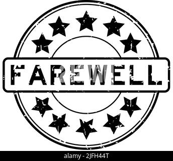 Grunge schwarzes Abschiedswort mit Stern-Symbol rund Gummi-Siegel-Stempel auf weißem Hintergrund Stock Vektor