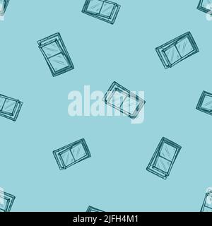 Fenster lehnen sich nach vorne graviert nahtloses Muster. Handgezeichnetes Glasfenster im Retro-Stil. Skizzenstruktur für Stoff, Tapete, Textil, Print, Titel Stock Vektor