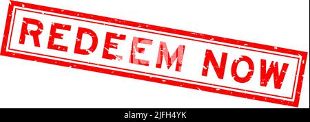 Grunge rot jetzt einlösen Wort Quadrat Gummisiegelstempel auf weißem Hintergrund Stock Vektor