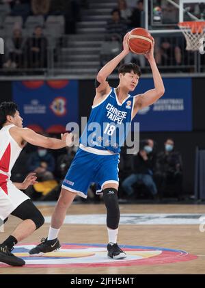 I Ping Wu vom chinesischen Taipei Basketballteam während des FIBA World Cup 2023 Qualifiers Group B Window 3-Spiels zwischen dem chinesischen Taipei und Japan in der John Cain Arena in Aktion gesehen. Final Score Japan 89:49 Chinese Taipei (Foto: Luis Veniegra / SOPA Images/Sipa USA) Stockfoto