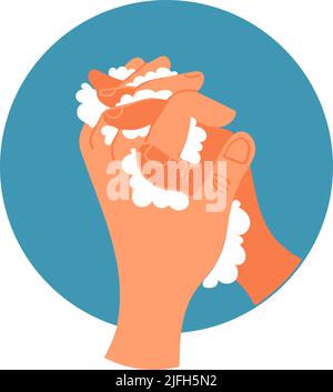 Menschliche Hände waschen sich mit Schaum. Konzept für eine saubere Haut Stock Vektor