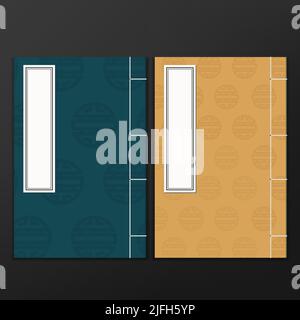 Vektor Old, Retro, Vintage, Classic oder Traditional Chinese Book Binding Illustration mit chinesischem Muster auf dem Cover. Stock Vektor