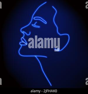 Hochformat in einer Zeile. Das Gesicht ist neon auf schwarzem Hintergrund. Stock Vektor