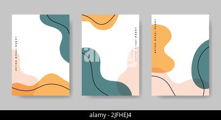 Eine Sammlung von drei abstrakten Hintergründen. Handzeichnung verschiedener Formen und Doodle-Objekte. Trendige moderne zeitgenössische Vektor-Illustration Stock Vektor