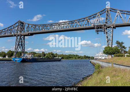 Hängefähre unter der Rendsburg-Hochbrücke in Schleswig-Holstein, Deutschland Stockfoto