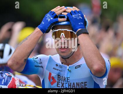 Vejle nach Sonderborg, Dänemark. 3.. Juli 2022. Dylan GROENEWEGEN verbannt alle seine Dämonen mit einem Etappensieg auf Tour De France, Etappe 3, Dänemark, 3.. Juli 2022, Credit:Pool/Goding Images/Alamy Live News Credit: Peter Goding/Alamy Live News Stockfoto