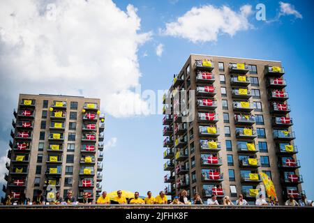 Vejle nach Sonderborg, Dänemark. 3.. Juli 2022. Illustration Aufnahme während der dritten Etappe des Radrennens der Tour de France, 182km von Vejle nach Sonderborg, Dänemark am Sonntag, 03. Juli 2022. Die diesjährige Tour de France findet vom 01. Bis 24. Juli 2022 statt und startet mit drei Etappen in Dänemark. BELGA FOTO JASPER JACOBS Quelle: Belga Nachrichtenagentur/Alamy Live News Stockfoto