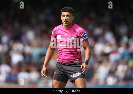 Wakefield, Großbritannien. 03.. Juli 2022. Be Well Support Stadium, Wakefield, West Yorkshire, 3.. Juli 2022. Betfred Super League Wakefield Trinity vs Wigan Warriors Kai-Pearce-Paul of Wigan Warriors Credit: Touchlinepics/Alamy Live News Stockfoto