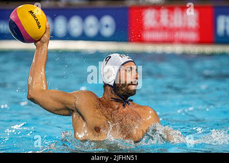 BUDAPEST, UNGARN - 3. JULI: Nichols Presciutti von Italien während der FINA World Championships Budapest 2022 - Wasserball-Endspiel der Männer zwischen Italien und Spanien im Alfred Hajos Swimming Complex am 3. Juli 2022 in Budapest, Ungarn (Foto: Albert ten Hove/Orange Picles) Stockfoto